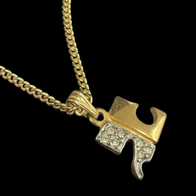 COURREGES Gold Alloy Initial Pendant Rhinestone Necklace