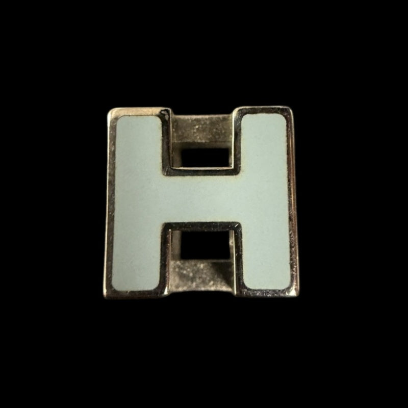 HERMES Cage d'Asche H Cube Pendant Necklace Light Blue Silver Alloy Hardware