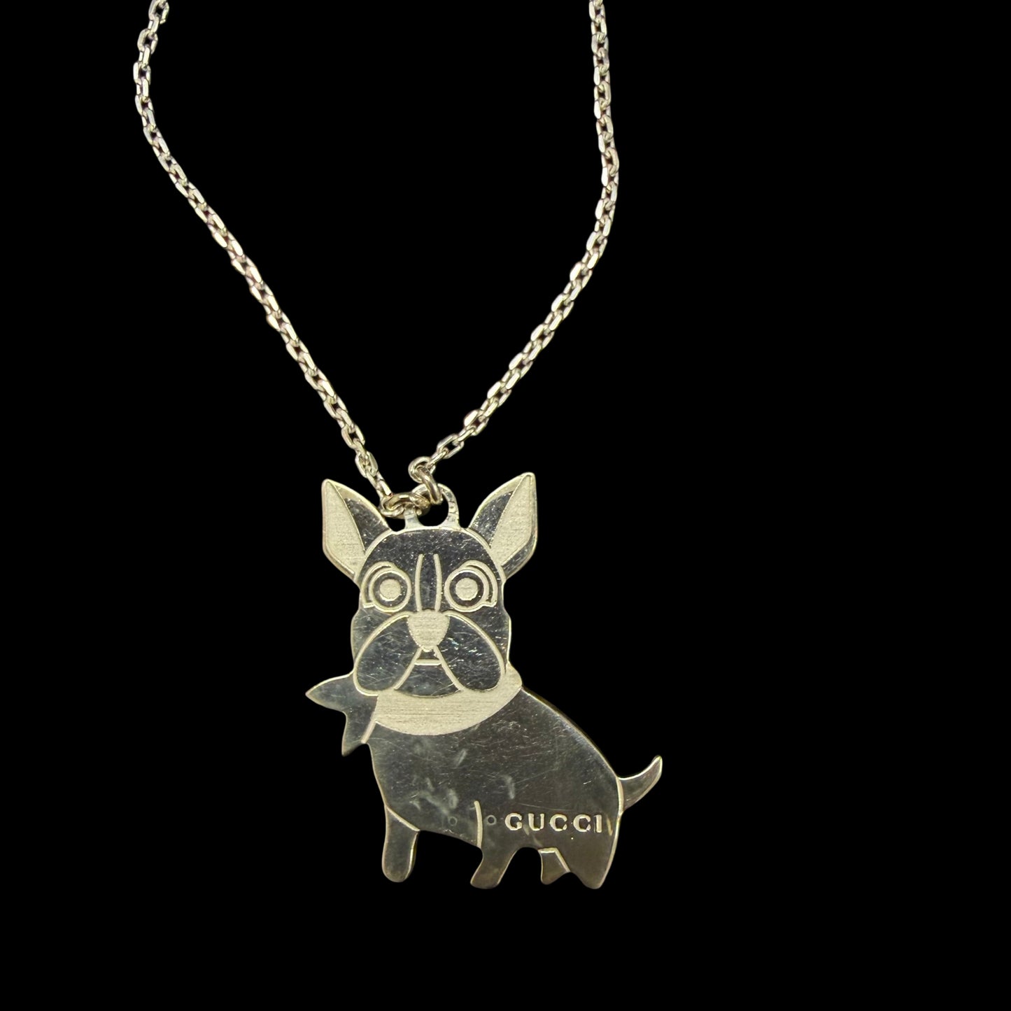 GUCCI Dog Motif 925 Sterling Silver Necklace Gold Finish
