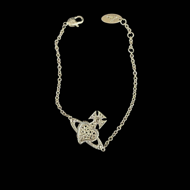 VIVIENNE WESTWOOD Orb Bracelet Alloy Silver Rhinestone With Original Case