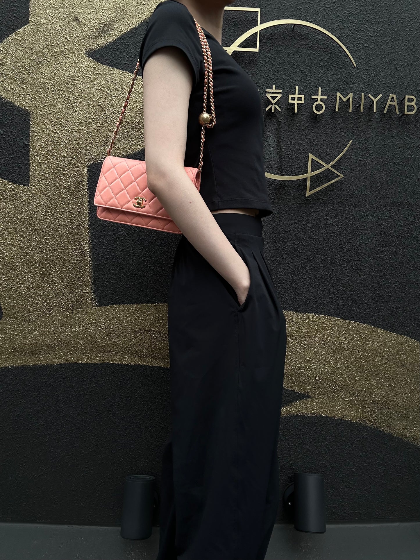 CHANEL Matelassé Lambskin Shoulder Bag Pink Gold-Tone Hardware Ball Clasp