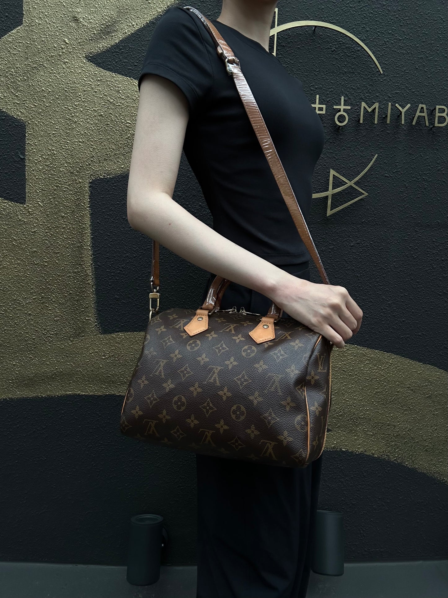 LOUIS VUITTON Speedy Monogram Handbag Brown PVC With Shoulder Strap