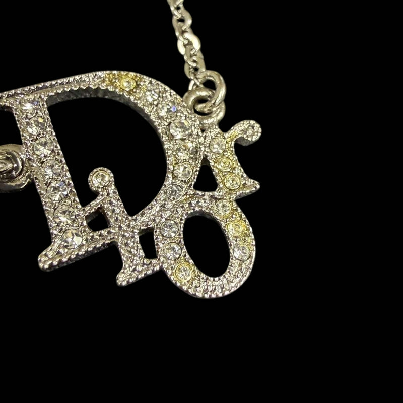 DIOR Dior Logo Pendant Necklace Rhinestone Silver Alloy Hardware