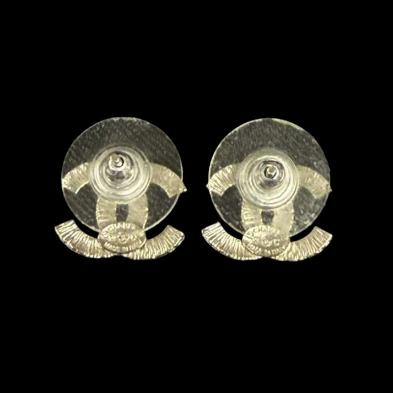 CHANEL Coco Mark Earrings Rhinestone Silver Alloy Hardware
