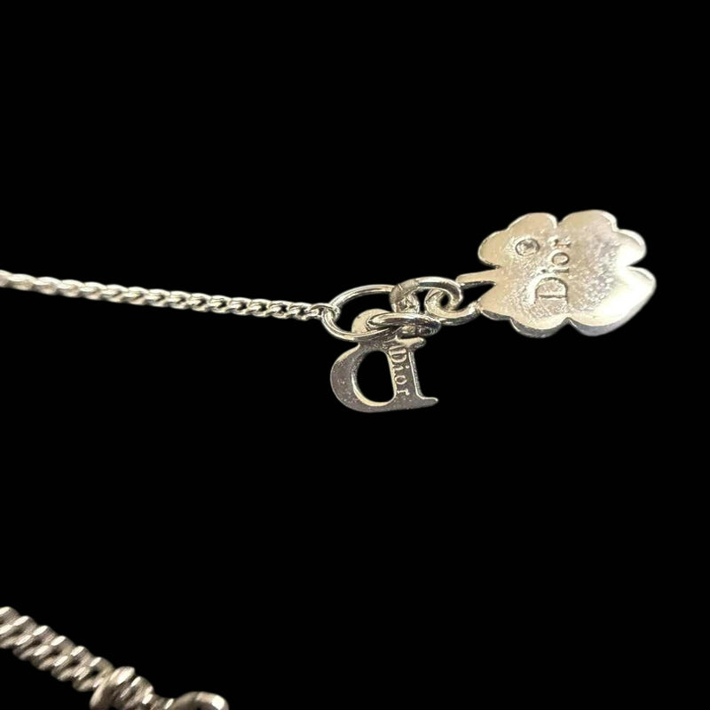 DIOR Heart CD Logo Pendant Necklace Rhinestone 925 Sterling Silver