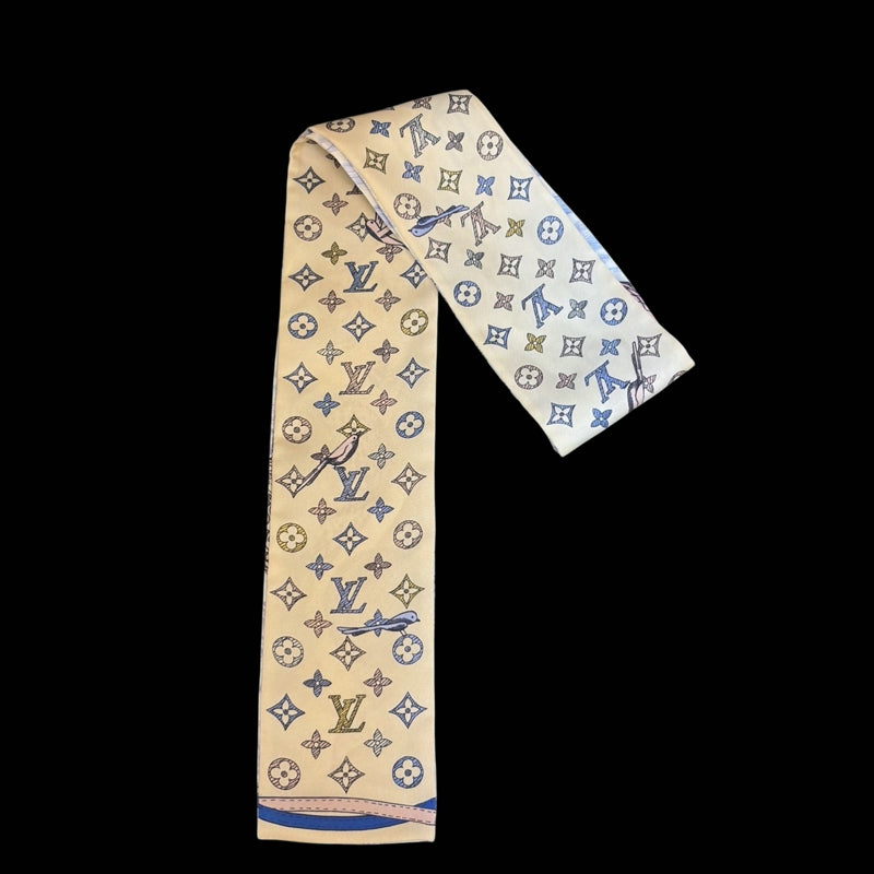 LOUIS VUITTON White & Blue Hot Air Balloon And Bird Pattern Silk Scarf