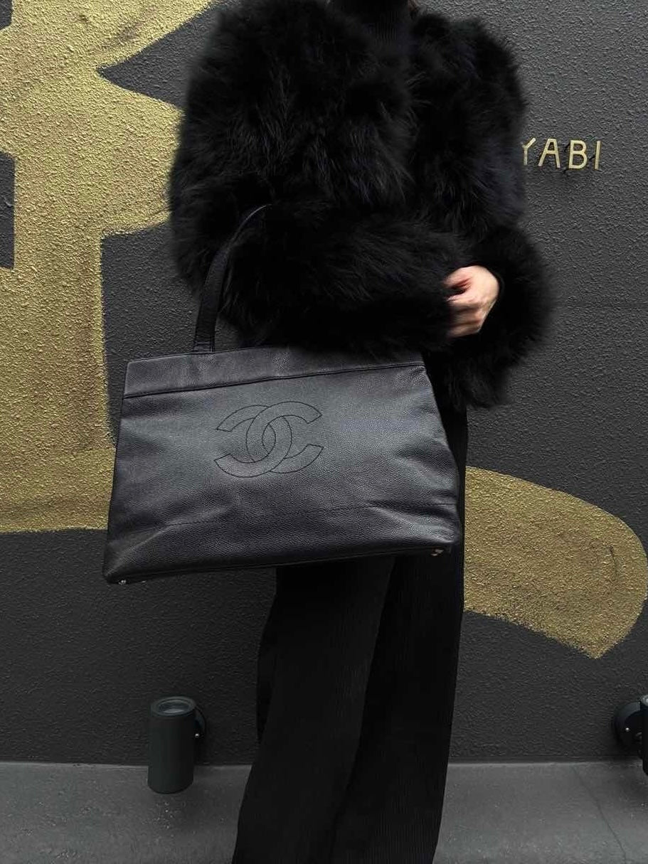 CHANEL Black Caviar Leather Tote Shoulder Bag