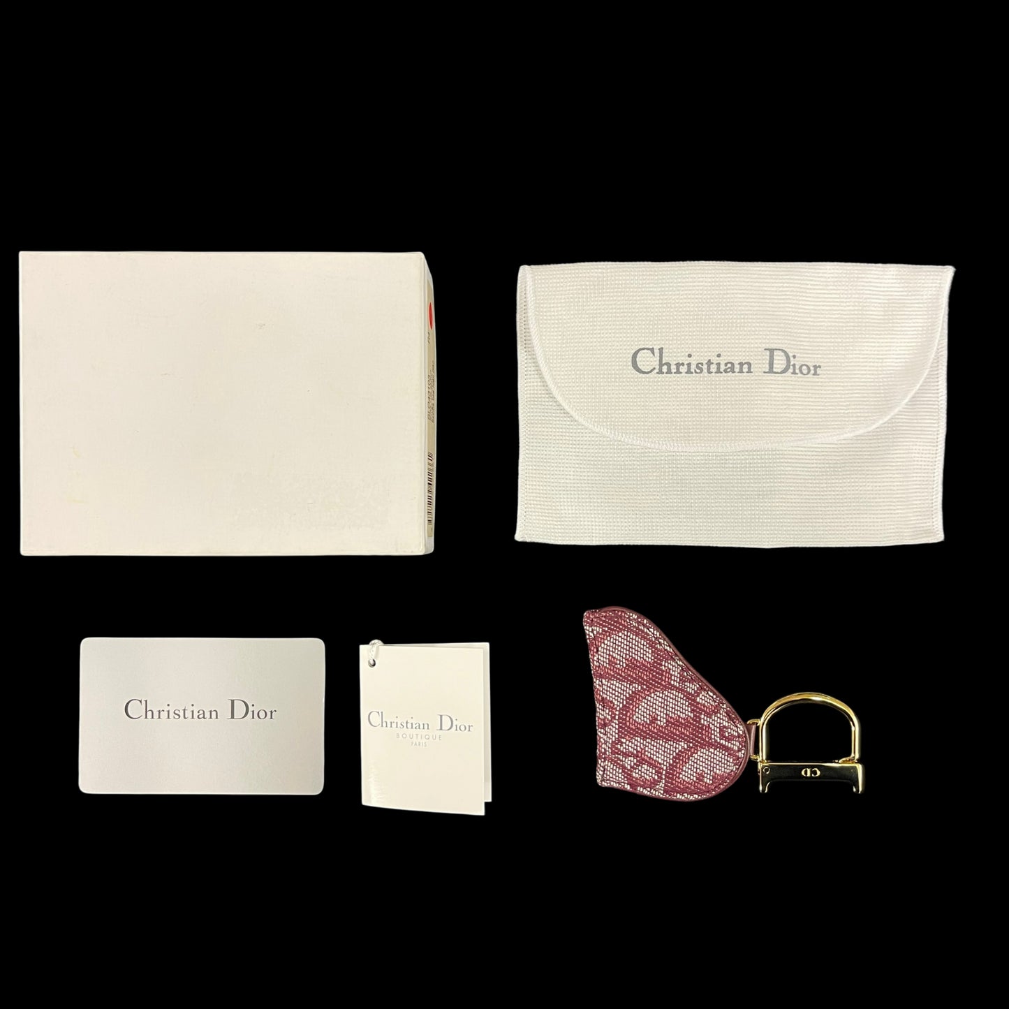 DIOR Saddle Canvas Bag Charm Coin Purse Burgundy Gold Hardware