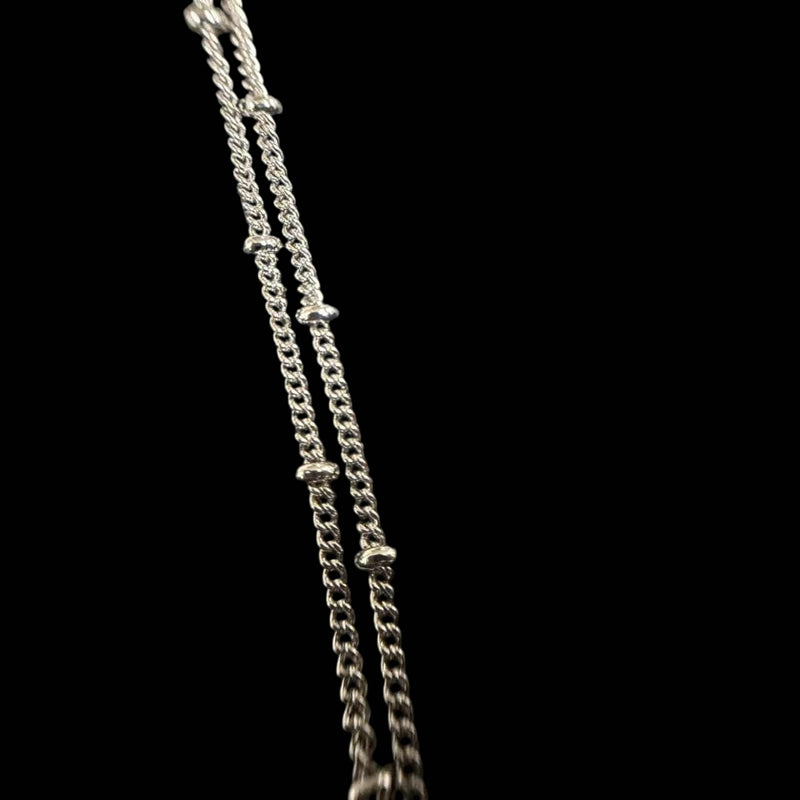 DIOR Heart CD Logo Pendant Necklace Rhinestone 925 Sterling Silver
