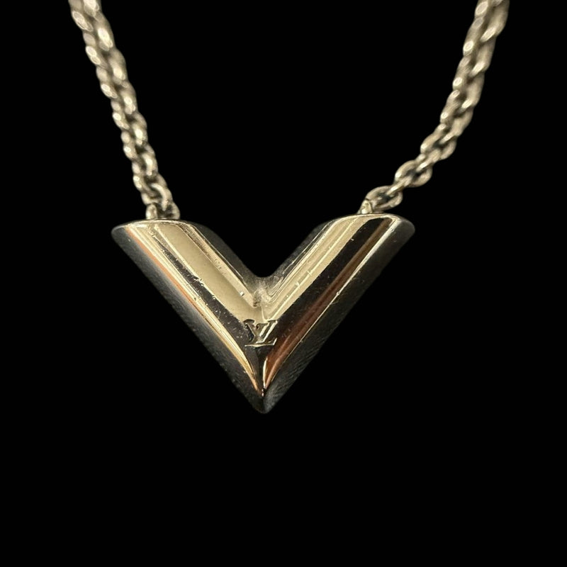 LOUIS VUITTON Essential V Logo Pendant Necklace Silver Alloy Hardware