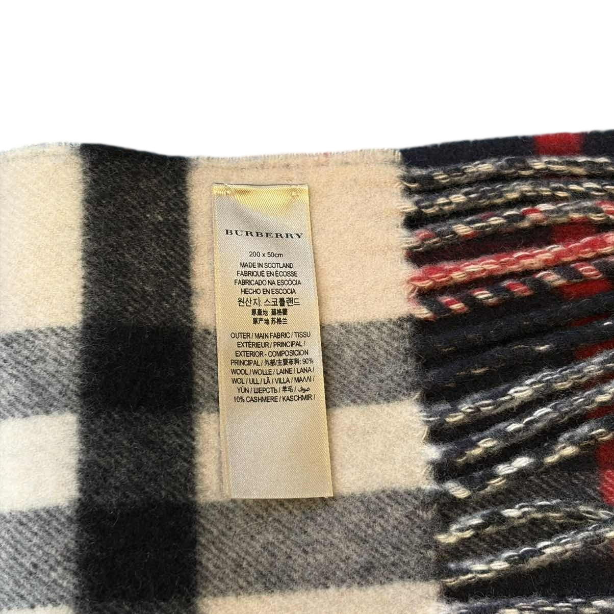BURBERRY Classic Check Beige Stripe Reversible Wool Cashmere Scarf