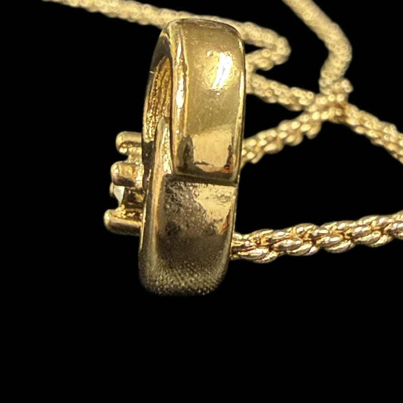 DIOR CD Logo Pendant Necklace Rhinestone Gold Alloy Hardware