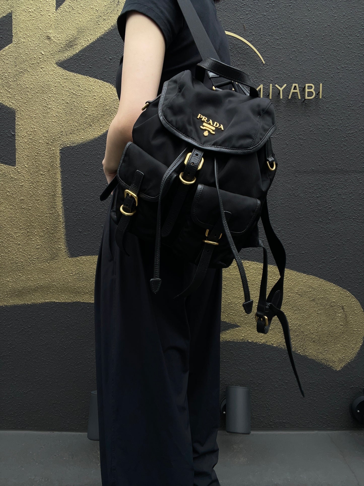 PRADA Nylon Backpack Black Gold Hardware