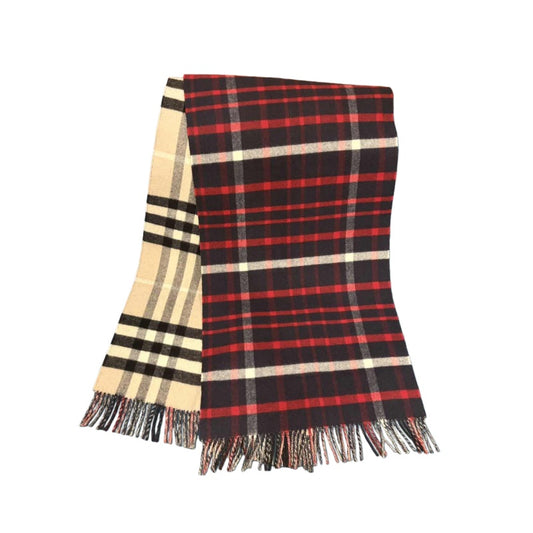 BURBERRY Classic Check Beige Stripe Reversible Wool Cashmere Scarf