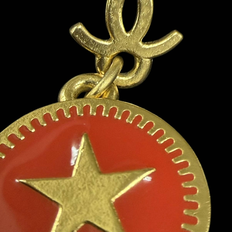 CHANEL Coco Mark Star Drop Earrings Enamel Gold Alloy Hardware