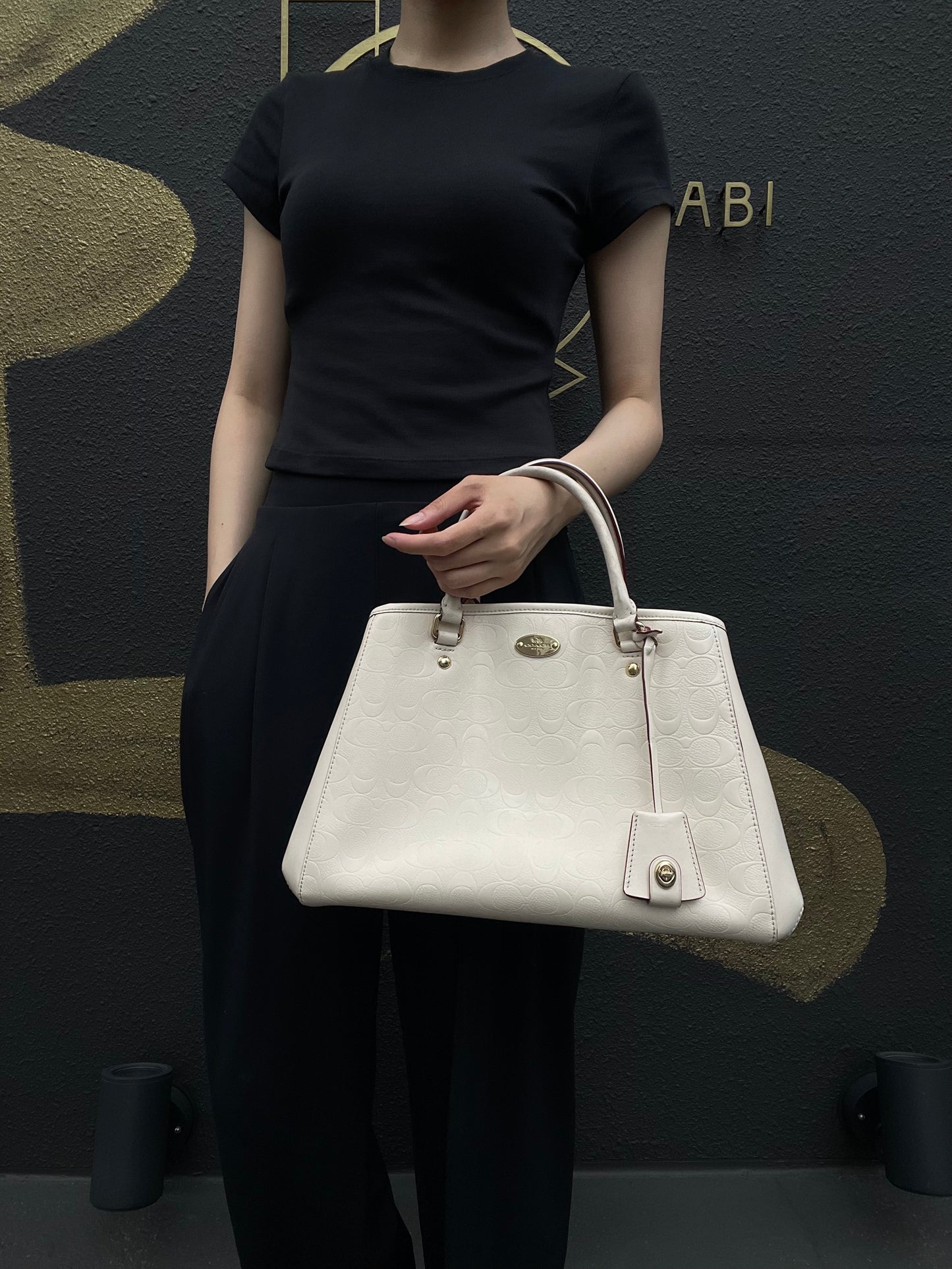 COACH Embossed PVC Tote Bag White With Shoulder Strap