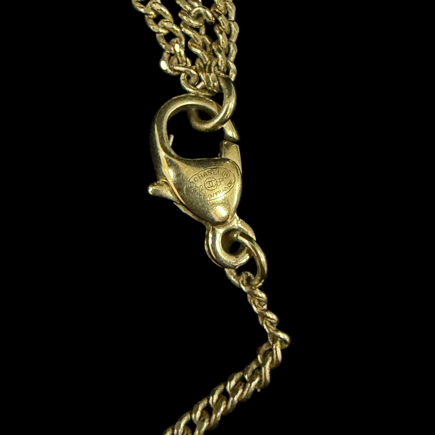 CHANEL Gold Alloy Multicolor Double CC Pendant Necklace With Glass Pearl