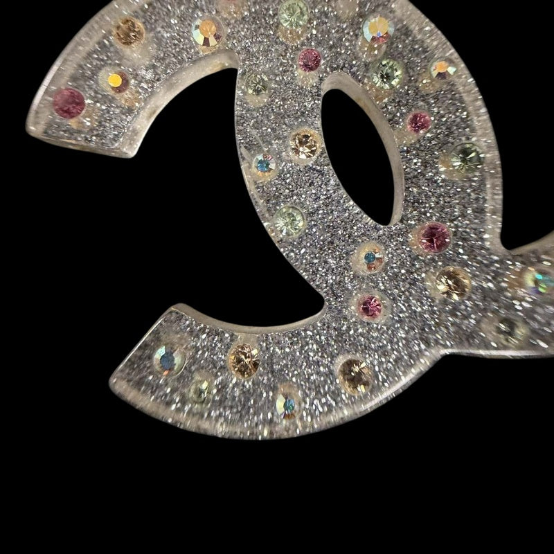 CHANEL CC Logo Necklace Accessory Gold Metal Chain Multi-color Rhinestone Large Pendant Retro Glam Design
