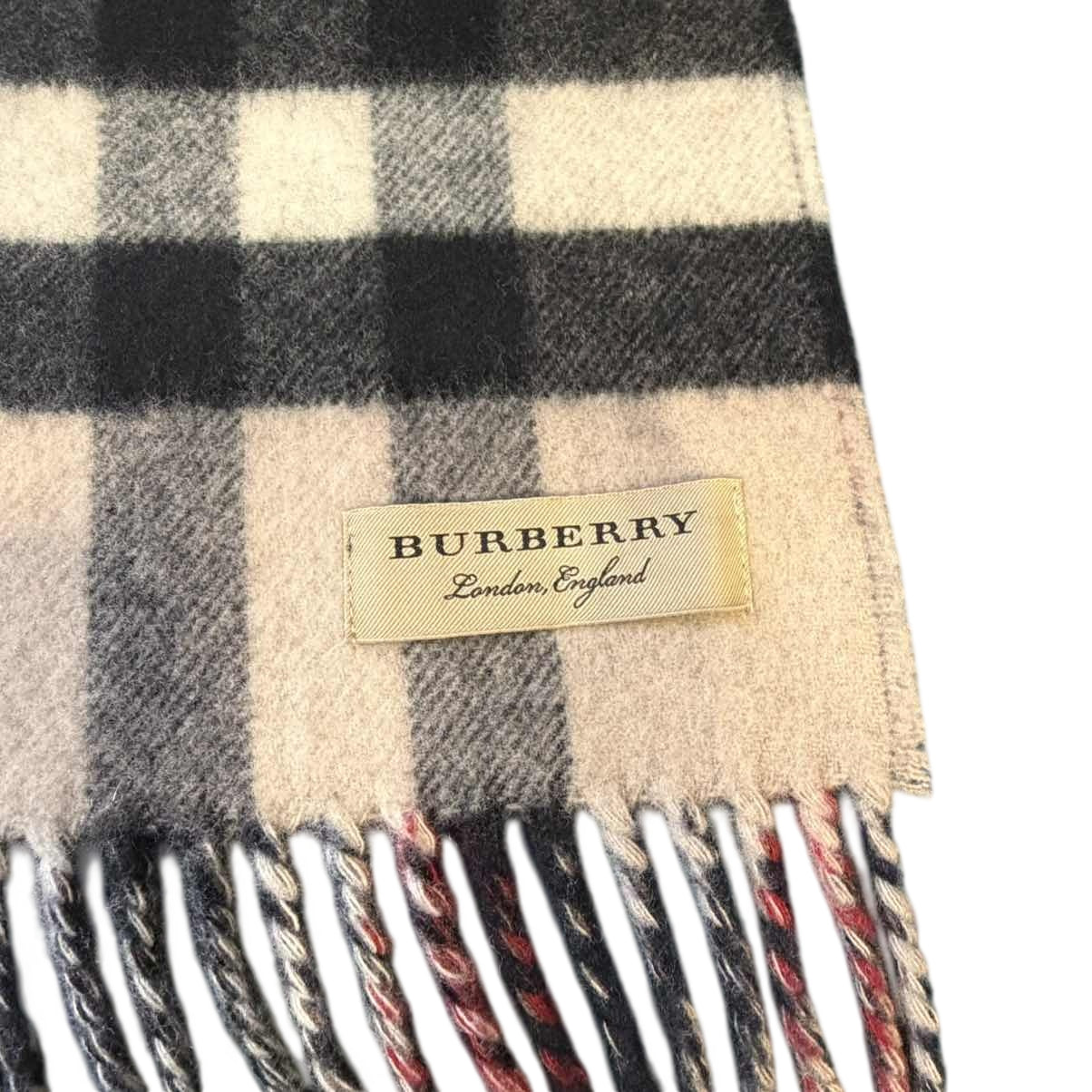 BURBERRY Classic Check Beige Stripe Reversible Wool Cashmere Scarf