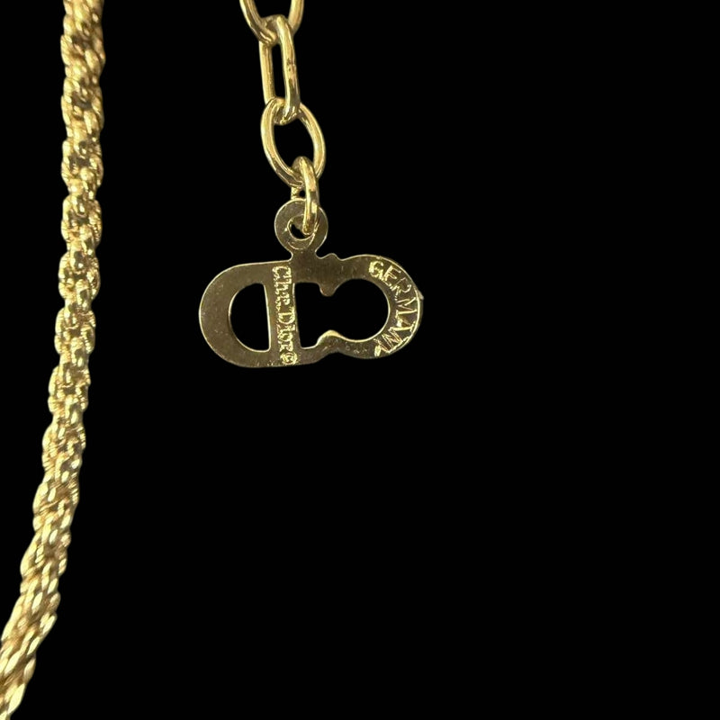 DIOR CD Logo Pendant Necklace Rhinestone Gold Alloy Hardware