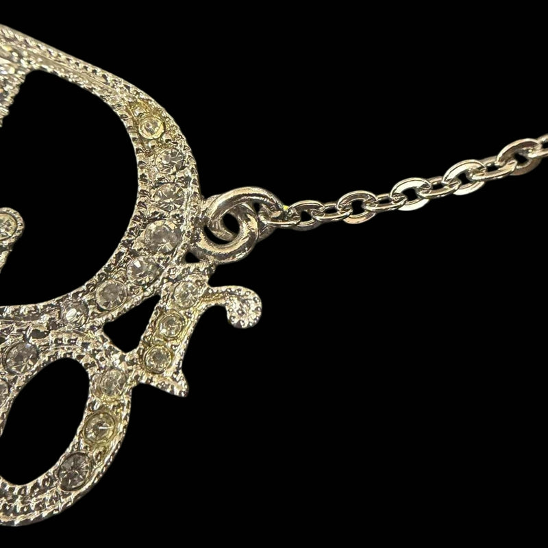 DIOR Dior Logo Pendant Necklace Rhinestone Silver Alloy Hardware