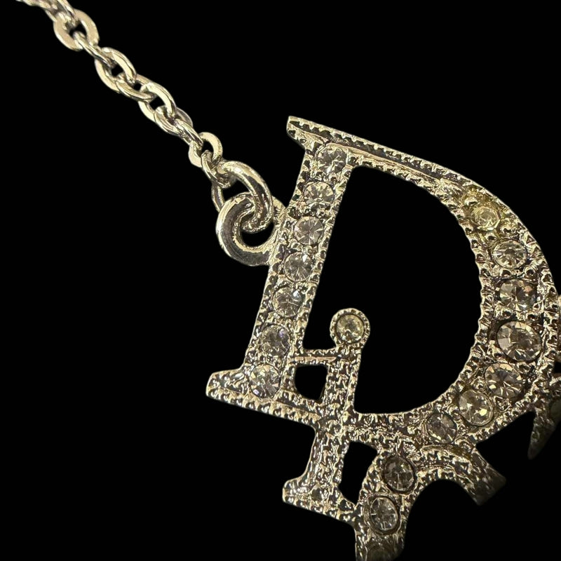 DIOR Dior Logo Pendant Necklace Rhinestone Silver Alloy Hardware