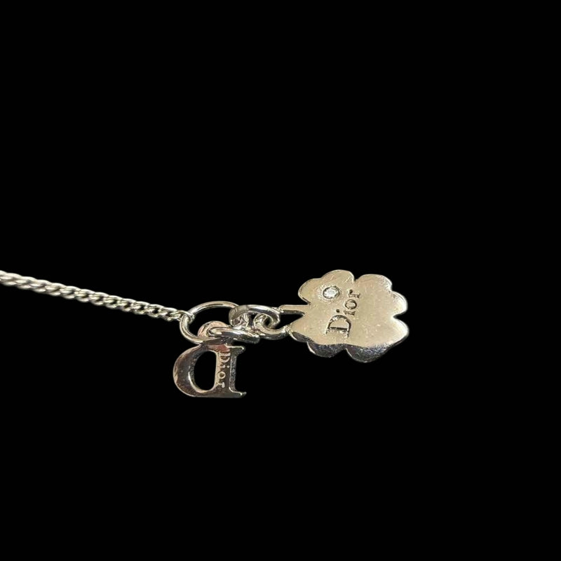DIOR Heart CD Logo Pendant Necklace Rhinestone 925 Sterling Silver