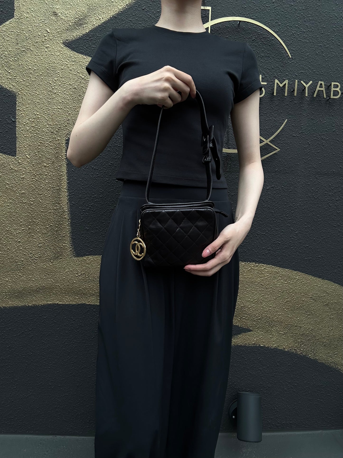 CHANEL Matelassé Shoulder Bag Lambskin Black Gold Hardware