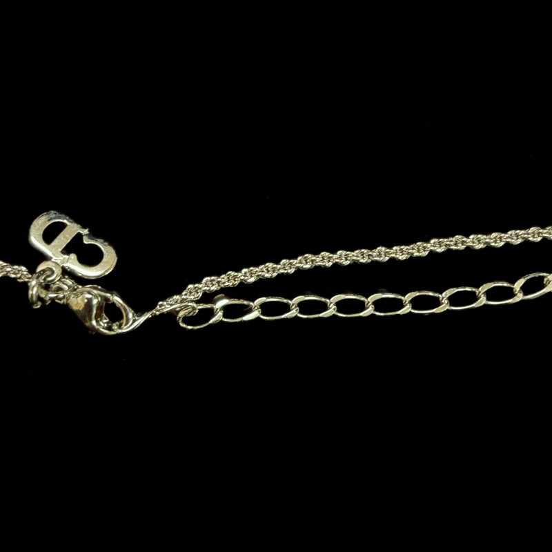 CHRISTIAN DIOR Mini Perfume Bottle Charm Necklace Accessory Gold Tone Metal Full Rhinestone Inlay Thin Chain Elegant with Original Box