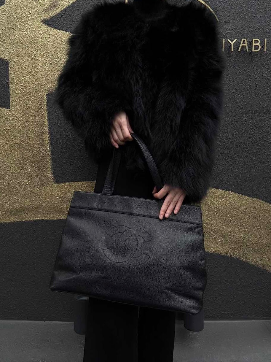 CHANEL Black Caviar Leather Tote Shoulder Bag