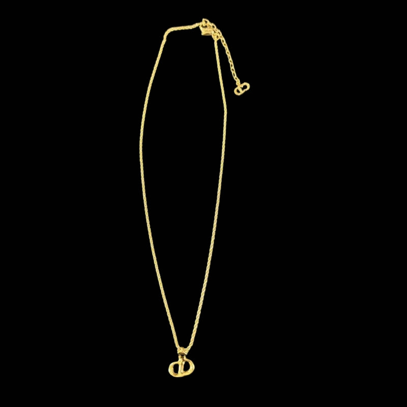 DIOR CD Logo Pendant Necklace Rhinestone Gold Alloy Hardware
