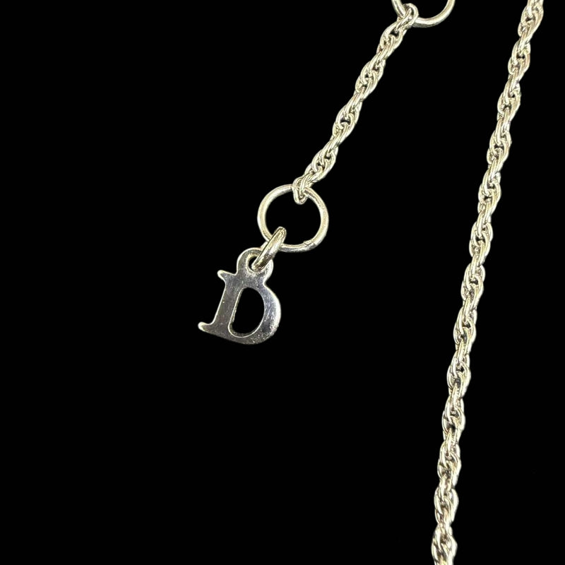 DIOR Dove Motif Pendant Necklace Rhinestone Silver Alloy Hardware