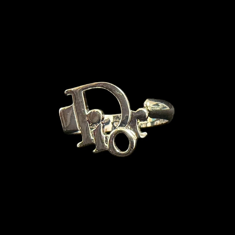 CHRISTIAN DIOR Logo Letter Ring Accessory Silver Metal Cutout Design Minimalist Retro Fashion