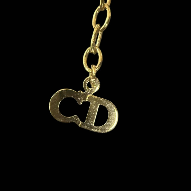DIOR CD Logo Pendant Necklace Rhinestone Gold Alloy Hardware