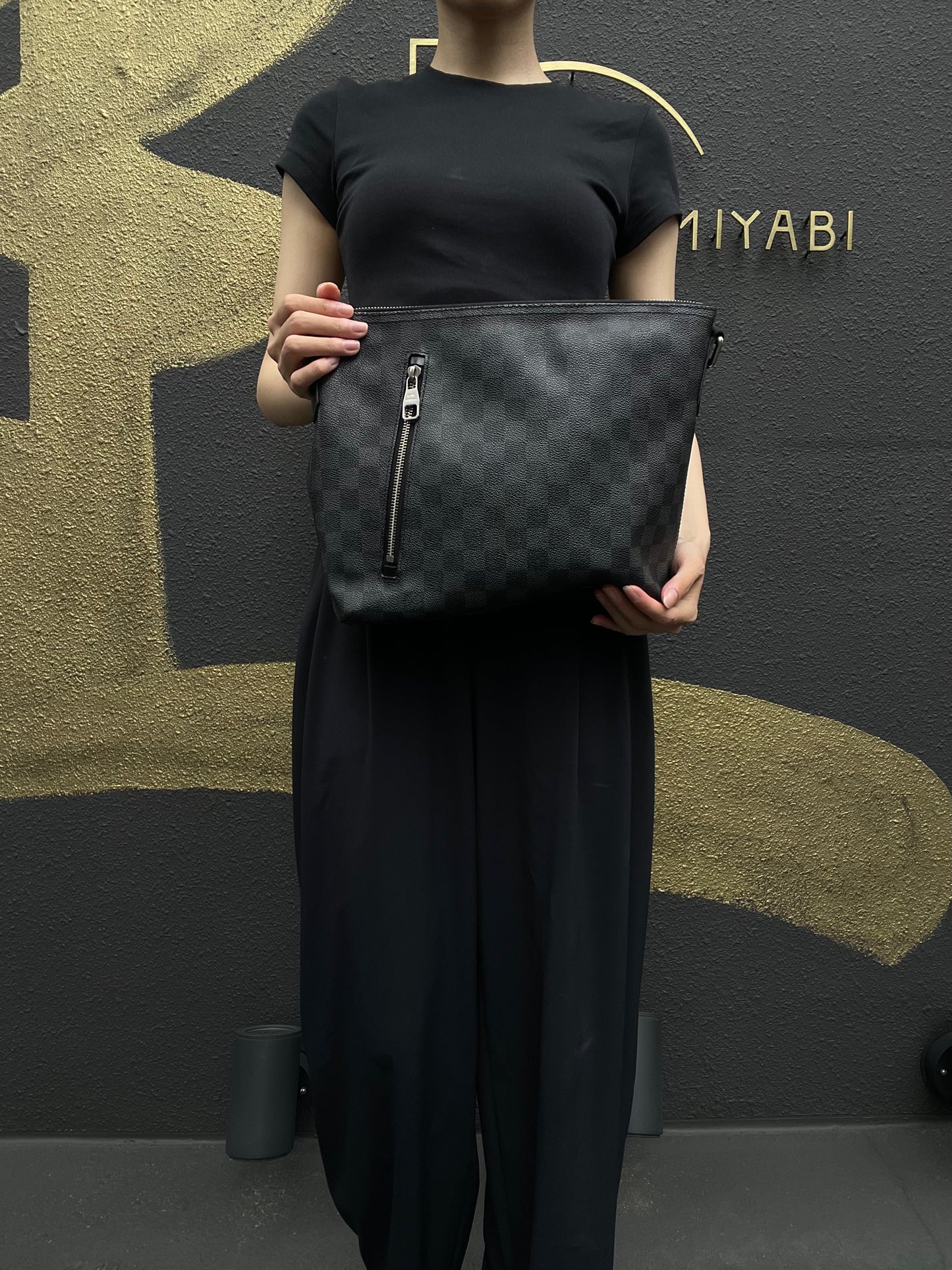 LOUIS VUITTON LV Mick Damier Graphite Tote Shoulder Bag Black