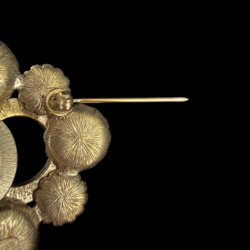 CHANEL CC Logo Brooch Accessory Gold Tone Metal Black Pearl Full Stone Inlay Vintage Elegant Design
