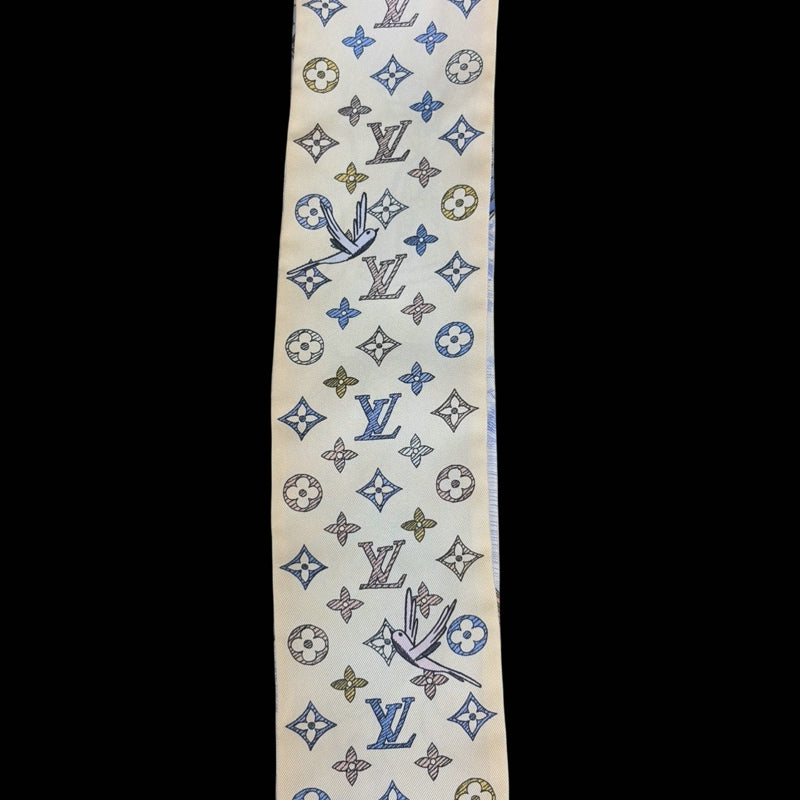 LOUIS VUITTON White & Blue Hot Air Balloon And Bird Pattern Silk Scarf