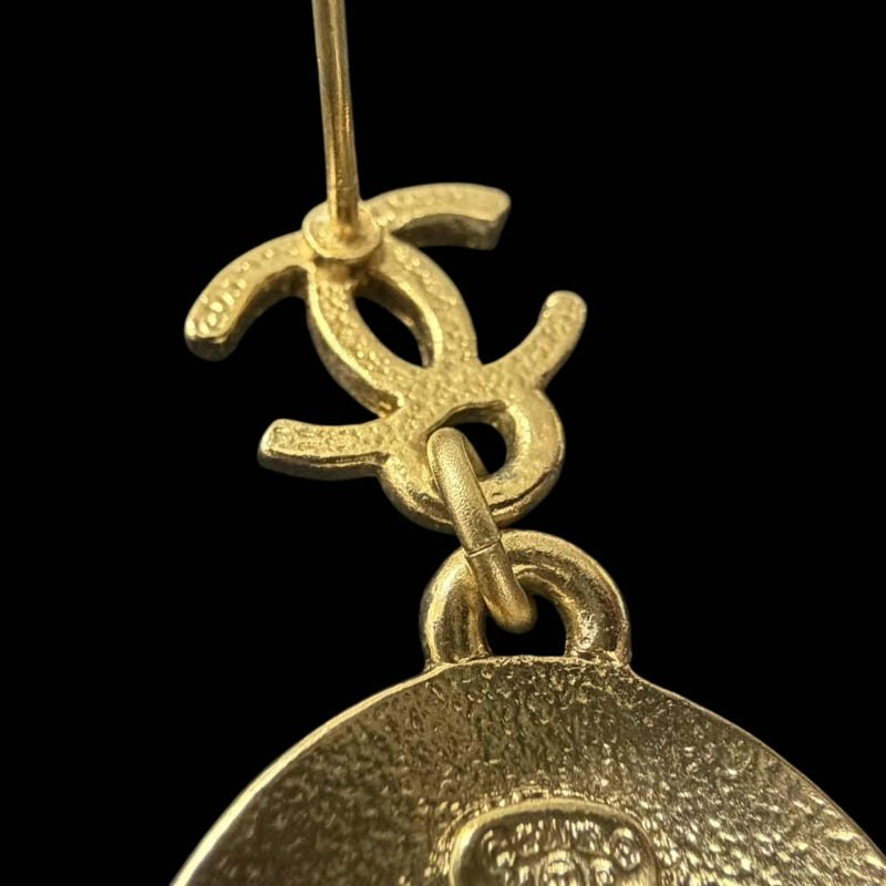 CHANEL Coco Mark Star Drop Earrings Enamel Gold Alloy Hardware