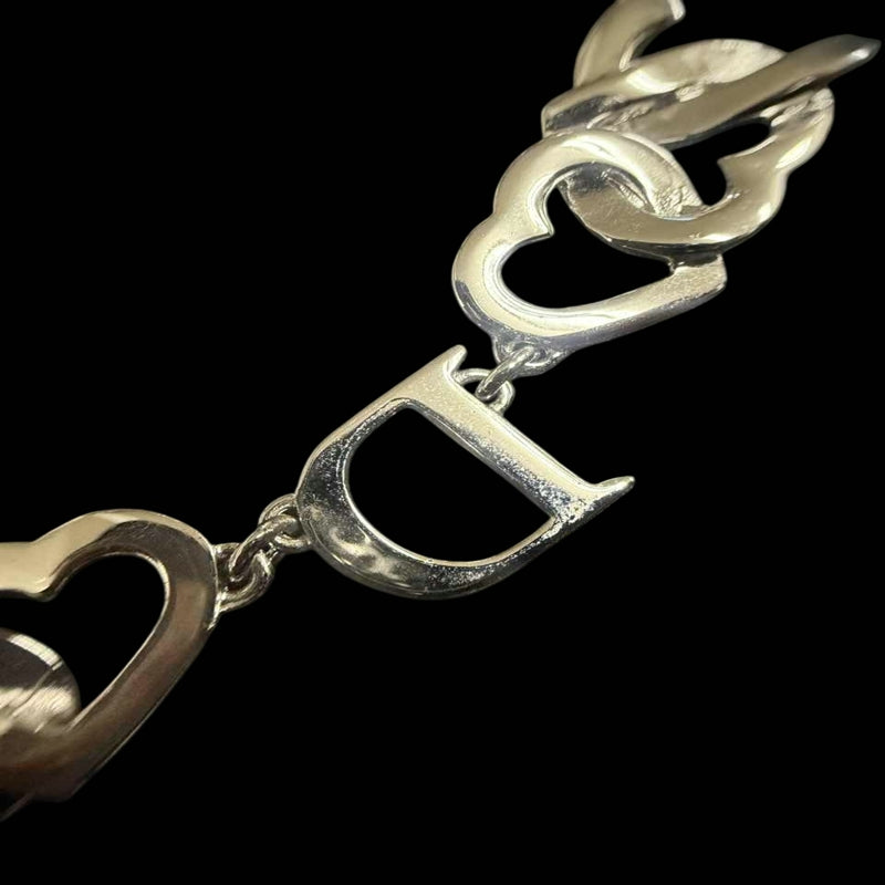 DIOR Heart CD Logo Pendant Necklace Rhinestone 925 Sterling Silver
