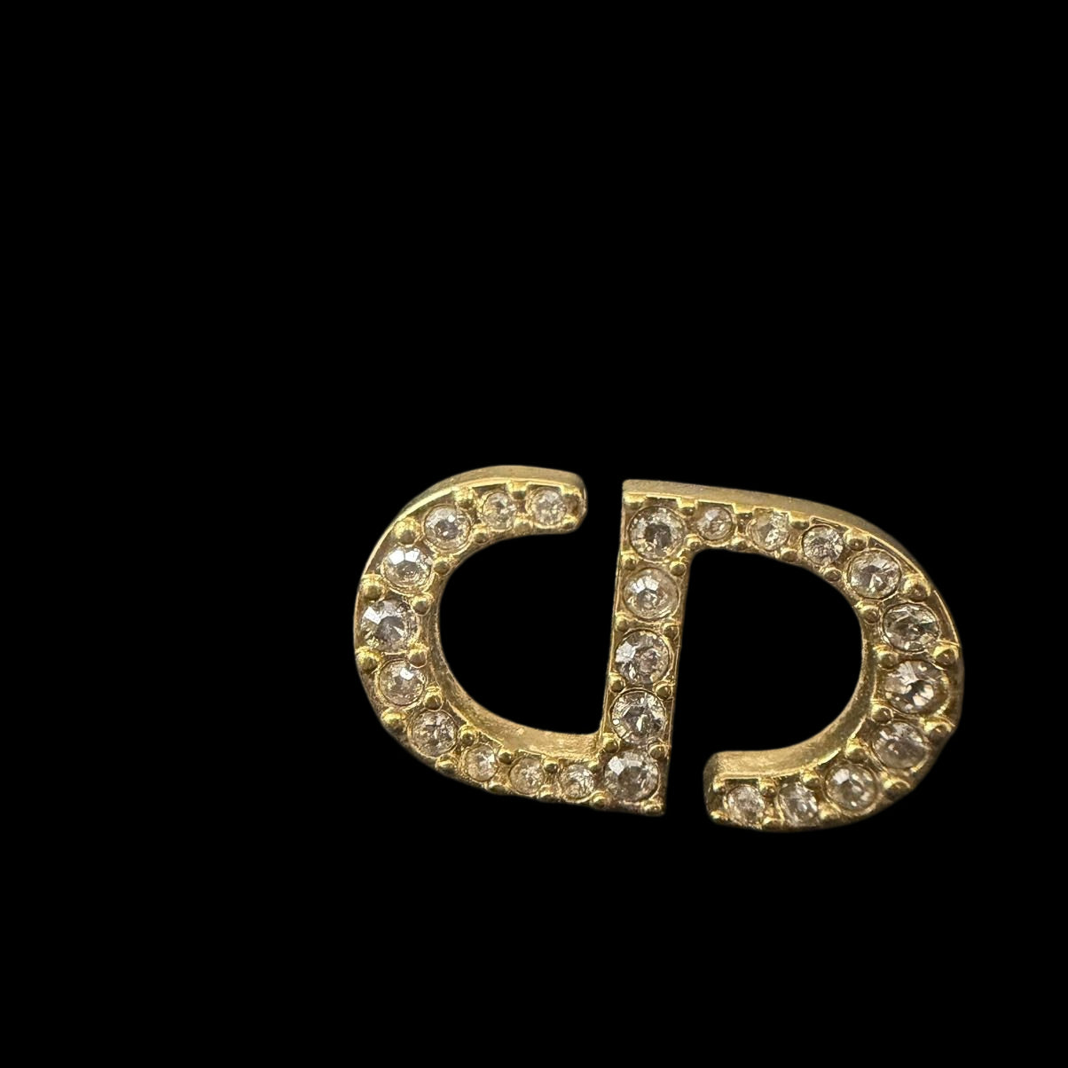 DIOR DIOR CD Logo Rhinestone Stud Earrings, Gold Hardware, With Original Box & Dust Bag, DIOR Gold Rhinestone-Set Alloy Stud Earrings