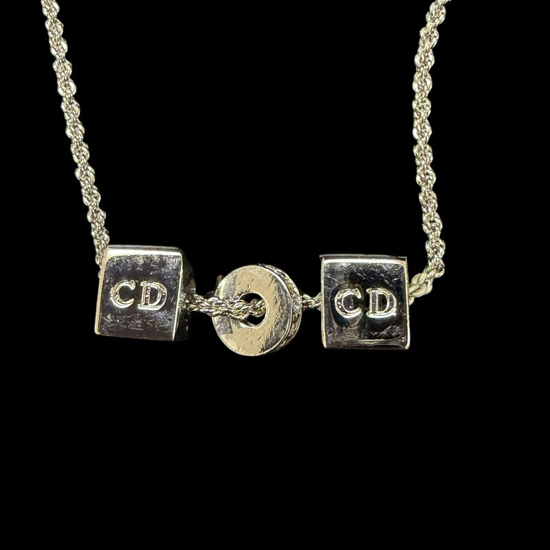 CHRISTIAN DIOR Mini Perfume Bottle Charm Necklace Accessory Gold Tone Metal Full Rhinestone Inlay Thin Chain Elegant with Original Box