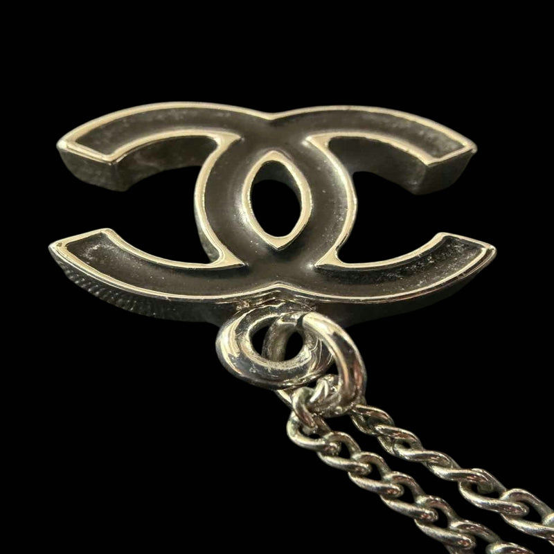 CHANEL Coco Mark Pendant Necklace Black Silver Alloy Hardware