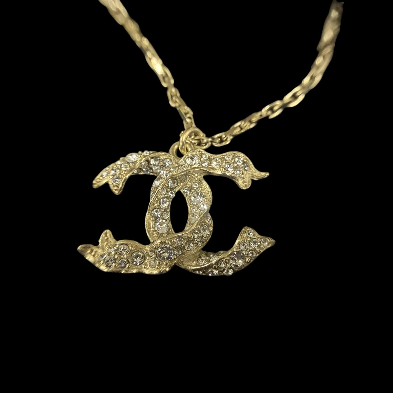 CHANEL CHANEL Coco Mark Rhinestone Necklace, Gold Hardware, F18V, With Original Box, CHANEL Silver Rhinestone-Set Alloy Necklace