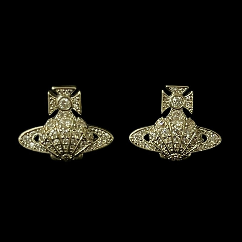 VIVIENNE WESTWOOD Saturn Earrings Silver Rhinestone Alloy With Original Case