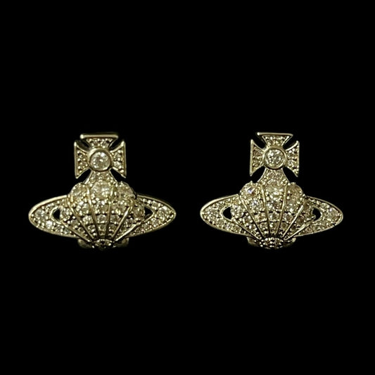 VIVIENNE WESTWOOD Saturn Earrings Silver Rhinestone Alloy With Original Case