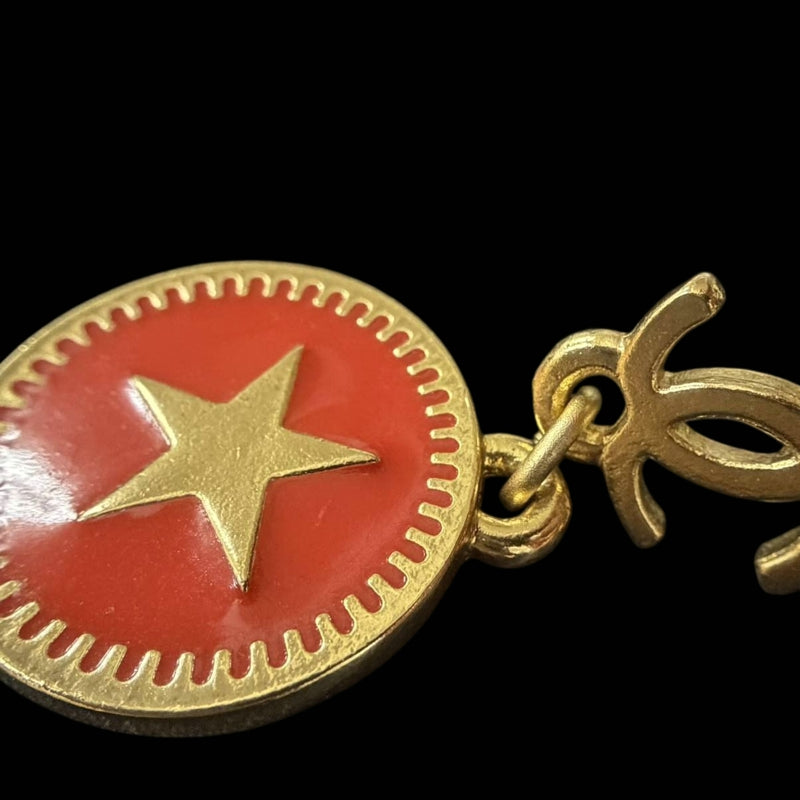 CHANEL Coco Mark Star Drop Earrings Enamel Gold Alloy Hardware