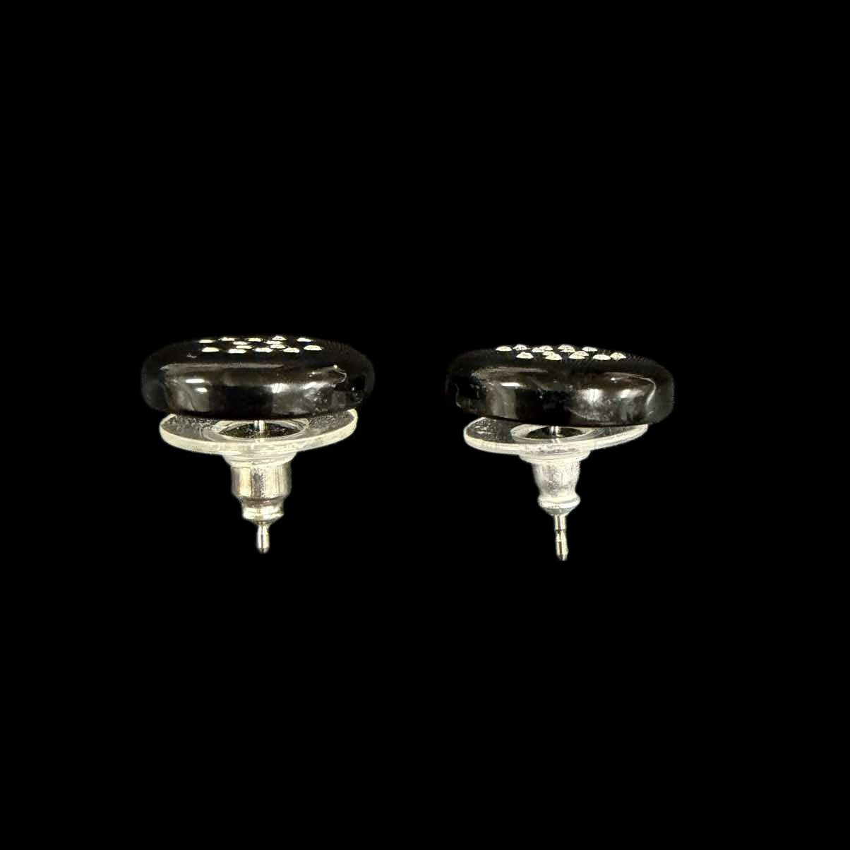 CHANEL CHANEL Coco Mark Earrings, Black Rhinestones, With Comments, CHANEL Black Rhinestone-Set Alloy Stud Earrings