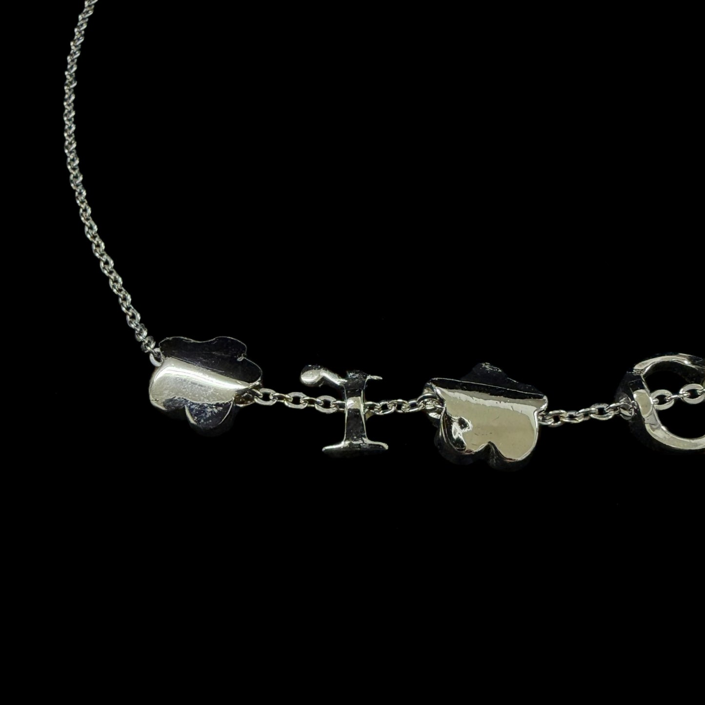 CHRISTIAN DIOR Flower & Letter Crystal Inlay Necklace Gold Tone Metal Thin Chain Adjustable Clasp Elegant Cute Design Full Set with Original Box and Dust Bag