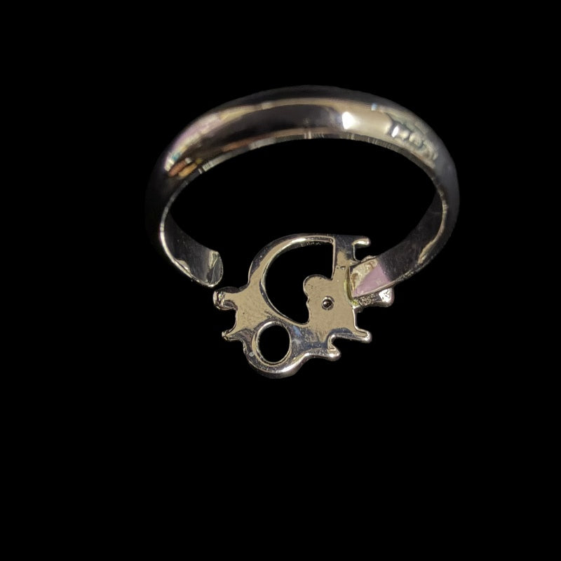 CHRISTIAN DIOR Logo Letter Ring Accessory Silver Metal Cutout Design Minimalist Retro Fashion