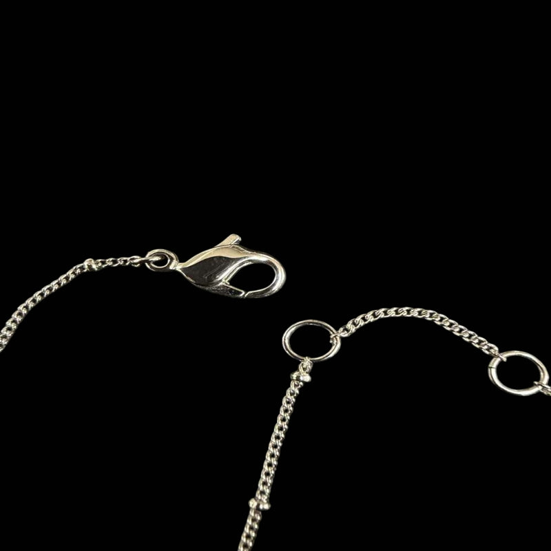 DIOR Heart CD Logo Pendant Necklace Rhinestone 925 Sterling Silver